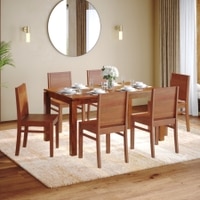 Atlas Solid Wood 6 Seater Compact Storage Dining Table With 6 Atlas Wooden Seat Dining Chairs (Finish: Honey)