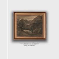 Artistry Brown Grey Printed Antique Scenery Drawing Canvas Wall Prints Set of 1 Multicolor Matte