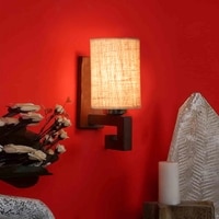 Devansh Solid Wood Electric Wall Light in Beige Colour with Beige Shade Count of 1 Light