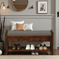 Kongsberg Solid Wood Shoe Rack with Seating in Walnut Brown finish