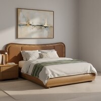 Elowen Softline Queen Size Bed in velvet With Oak wood Frame & Hydraulic Storage