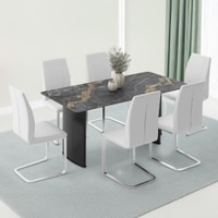 Rosen 6 Seater Ceramic Dining Table With 6 Seneca Dining Chairs (Finish : Black, Chair Colour : White)