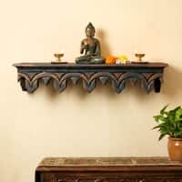 Multishade Colour Solid Wood Handcarved Vistara Floating Wall Shelf with distres finish by DisooFashions
