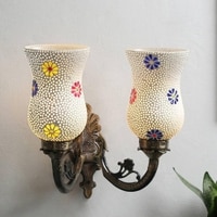 Sophia Antique Metal Double Wall Mounted Lamp with Multicolor Mosaic Glass