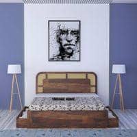 Sunburst Ratan Solid Wood Queen Size Storage Bed