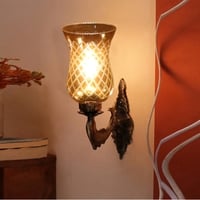 Devansh Metal Electric Wall Light in Antique gold Colour with Lavender Shade Count of 1 Light