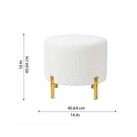 Doe Buck Premium Boucle Round Ottoman in Matte White Colour with Polished Gold Legs