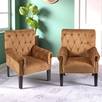 Arista Sheesham Wood Set of 2 Accent Chair in Taupe Brown Velvet Upholstery