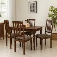 Globally Indian Sheesham Wood 4 Seater Dining Table Set With 4 Seater Cushioned Chairs - 4 Straight Line Backrest