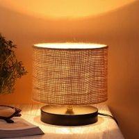 Durland Beige Natural Fiber Shade Table Lamp with Black Iron Base