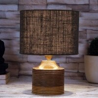 Cinderella Black Jute Table Lamp with Natural Wood Base