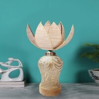 Devansh Rose Bamboo  Shade  Lamp With  Wood & Mosaic Glass Base For Decoration /Office/Home/Gifting/Study For Office/Home/Gifting -(12X12X17.75) Inches -