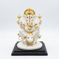 Devotional Regal Vinayaka Ganesha Statue in White Colour