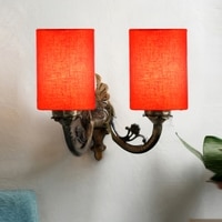 Devansh Metal Electric Wall Light in Antique Gold Colour with Orange Shade Count of 2 Lights
