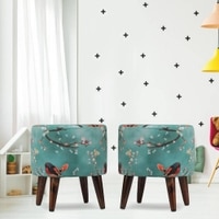 Henry Solid Wood  Ottomon in  Green Colour