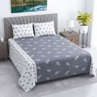 Grey And White Floral Cotton 400 Tcflat Super King Size Bedsheet With 2 Pillow Covers