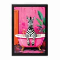 The Castle Decor Quirky Zebra Pink Bathtub Bathroom Wall Art 8x12 Inch