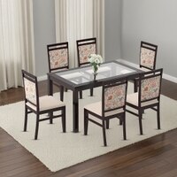 Floyd 6 Seater Dining Table Glass Top With Set Of 6 Alaine Dining Chairs