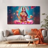 The Castle Decor Goddess Laxmi Wall Painting Wooden Framed 27x48 Inch (Style 3)