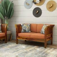 Haveli 2 Seater Wooden Sofa (Orange Colour, Honey Finish)