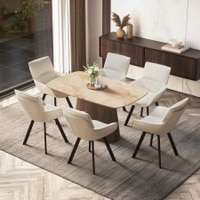 Nola Compact 6 Seater Dining Table With 6  Bren Dining Chairs (Finish : Amber Jade Ceramic, Chair Colour : Ivory)