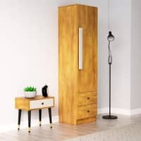 Hexa Red Wooden 1 Door Wardrobe with 2 Drawers and Hanging Space in Giant Wood Colour