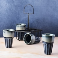 Dark Blue Kulhad Caddy Ceramic Cup Set – Set of 4
