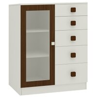 Rivera Crockery Unit-cum-Chest of Drawers with 5 Drawers and Toughened Glass Ivory - Coffee Walnut