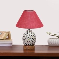 Devansh Conical Pink Jute Shade Lamp With Wood & Mosaic Glass Base For Decoration/Office/Home/Gifting/Study For Decoration/Office/Home/Gifting/Study -(10X10X14.5) Inches -A