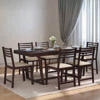 Caprica 6 Seater Dining Set (Colour- Sandshell Beige, Finish- Mango Walnut)