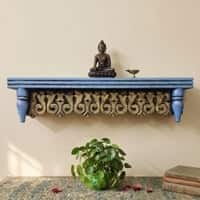 Multishade Colour Solid Wood Handcarved Kirti Stambha Floating Wall Shelf with distres finish by DisooFashions
