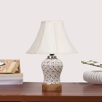 Devansh Off-White Cotton Shade Lamp With Wood & Mosaic Glass Base For Decoration/Office/Home/Gifting/Study For Decoration/Office/Home/Gifting/Study