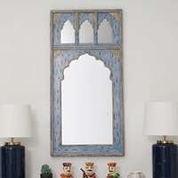 Nora Wood Carved Mirror Frame in Distressed Blue
