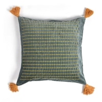 Tasseled And Embroidered Grey-Green Cushion Cover