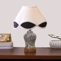 Devansh Multi  Vintage  Cotton Pleated Shade Lamp With Wood & Mosaic Glass Base For Decoration/Office/Home/Gifting/Study For Decoration/Office/Home/Gifting/Study
