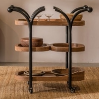 Andaman Jolly Solid Wood Service Trolley in Black Colour