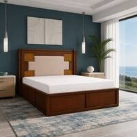 Nayra Solid Wood Compact Queen Bed Box Storage Provincial Teak Finish Mattress 60 x 72 Inches