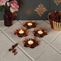 Flower Tealight Holder Set Of 4 In Copper Colour