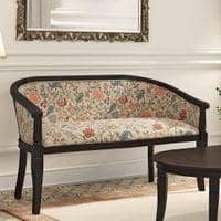 Florence Loveseat 2 Seater In Mahogany Finish With Calico Floral Retreat Fabric Colour