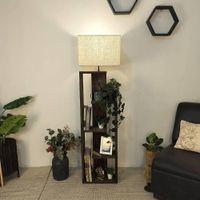 Jordan Wooden Floor Lamp with Brown Base and Jute Fabric Lampshade