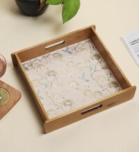 Whispering Blooms Square Wooden Tray - Large