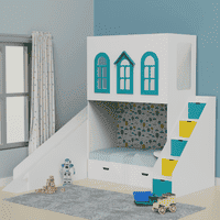 Castle Play House Bunk Bed With Slide 6X4 (Manual Box Storage) In White Colour