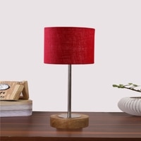 Devansh Maroon Jute Table Lamp With G Natural  Wood Base  & Steel Pipe -(7X17 Inches)-12
