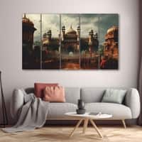 The Castle Decor Mughal Forts Wall Art Set of 5 Digital Painting 27x48 Inch