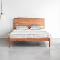 Kyoto Solid Wood Queen Non Storage Bed in Brown Colour