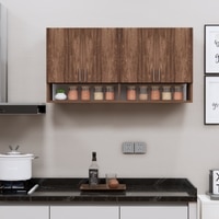 4 Doors Modular Wall Mounted Kitchen Cabinet With Organizer Shelf In Cochwood Brown Finish