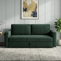 Alfon 3 Seater Velvet Pull Out Sofa Cum Bed with Storage In Green