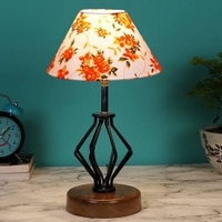 Kalani Multicolor cotton Table lamp with Wood & Iron Base