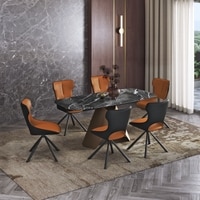 Aeris Tulip 4 To 6 Seater Extendable Dining Set (Black Jade Finish, Tan Colour)