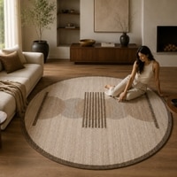 Handmade Round Wool Rug Modern Minimalist Beige 9 Feet Carpet